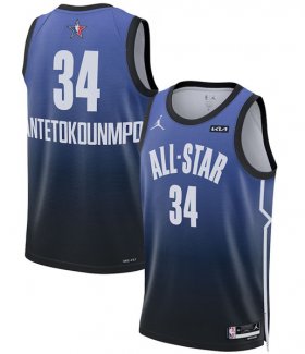 Cheap Men\'s 2023 All-Star #34 Giannis Antetokounmpo Blue Game Swingman Stitched Basketball Jersey