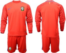 Wholesale Cheap Brazil Blank Red Goalkeeper Long Sleeves Soccer Country Jersey
