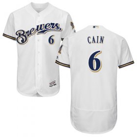Wholesale Cheap Brewers #6 Lorenzo Cain White Flexbase Authentic Collection Stitched MLB Jersey