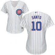 Wholesale Cheap Cubs #10 Ron Santo White(Blue Strip) Home Women's Stitched MLB Jersey