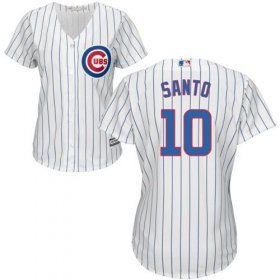 Wholesale Cheap Cubs #10 Ron Santo White(Blue Strip) Home Women\'s Stitched MLB Jersey