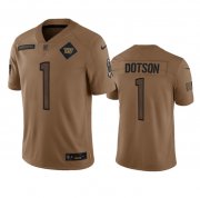Wholesale Cheap Men's Washington Commanders #1 Jahan Dotson 2023 Brown Salute To Service Limited Football Stitched Jersey
