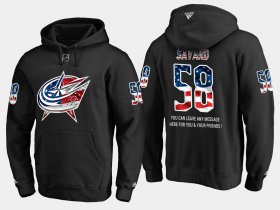 Wholesale Cheap Blue Jackets #58 David Savard NHL Banner Wave Usa Flag Black Hoodie
