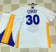 Wholesale Cheap Warriors #30 Stephen Curry White Long Sleeve A Set Stitched NBA Jersey