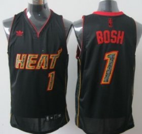 Wholesale Cheap Miami Heats #1 Chris Bosh All Black With Orange Fashion Jersey
