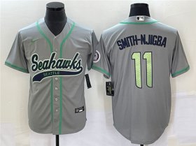 Wholesale Cheap Men\'s Seattle Seahawks #11 Jaxon Smith-Njigba Gray With Patch Cool Base Stitched Baseball Jersey