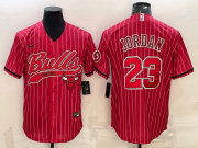 Wholesale Cheap Men's Chicago Bulls #23 Michael Jordan Red Pinstripe With Patch Cool Base Stitched Baseball Jersey