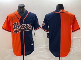 Cheap Men\'s Chicago Bears Blank Orange Navy Split With Patch Cool Base Stitched Baseball Jersey
