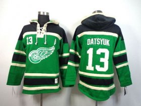 Wholesale Cheap Red Wings #13 Pavel Datsyuk Green St. Patrick\'s Day McNary Lace Hoodie Stitched NHL Jersey