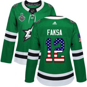 Cheap Adidas Stars #12 Radek Faksa Green Home Authentic USA Flag Women\'s 2020 Stanley Cup Final Stitched NHL Jersey