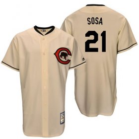 Wholesale Cheap Mitchell And Ness Cubs #21 Sammy Sosa Cream Throwback Stitched MLB Jersey