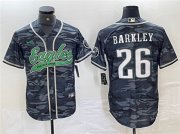 Cheap Men's Philadelphia Eagles #26 Saquon Barkley Gray Camo Cool Base Baseball Stitched Jersey