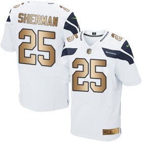 Wholesale Cheap Nike Seahawks #25 Richard Sherman White Men\'s Stitched NFL Elite Gold Jersey