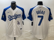 Cheap Men's Los Angeles Dodgers #7 Julio Urias White Blue Fashion Stitched Cool Base Limited Jerseys