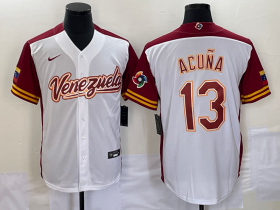 Cheap Men\'s Venezuela Baseball #13 Ronald Acuna Jr 2023 White Red World Classic Stitched Jerseys