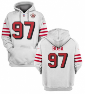 Wholesale Cheap Men\'s San Francisco 49ers #97 Nick Bosa 2021 White 75th Anniversary Pullover Hoodie