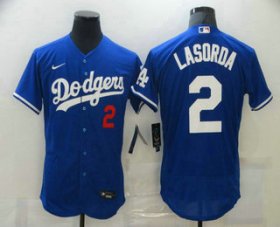 Wholesale Cheap Men\'s Los Angeles Dodgers #2 Tommy Lasorda Blue Stitched MLB Flex Base Nike Jersey