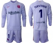 Wholesale Cheap Men 2021-2022 Club Barcelona Second away purple Long Sleeve 1 Soccer Jersey