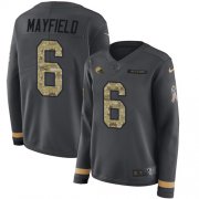 Wholesale Cheap Nike Browns #6 Baker Mayfield Anthracite Salute to Service Women's Stitched NFL Limited Therma Long Sleeve Jersey