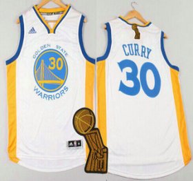Wholesale Cheap Golden State Warriors #30 Stephen Curry Revolution 30 Swingman 2014 New White Jersey With 2015 Finals Champions Patch