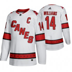 Wholesale Cheap Carolina Hurricanes #14 Justin Williams Men\'s 2019-20 Away Authentic Player White Stitched NHL Jersey