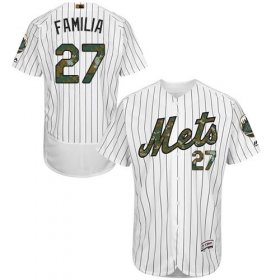 Wholesale Cheap Mets #27 Jeurys Familia White(Blue Strip) Flexbase Authentic Collection Memorial Day Stitched MLB Jersey