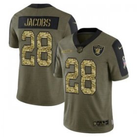 Wholesale Cheap Men\'s Olive Las Vegas Raiders #28 Josh Jacobs 2021 Camo Salute To Service Limited Stitched Jersey