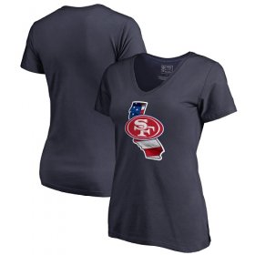 Wholesale Cheap Women\'s San Francisco 49ers NFL Pro Line by Fanatics Branded Navy Banner State V-Neck T-Shirt