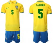 Cheap Men's Brazil #5 Casemiro Yellow Home Soccer Jersey Suit