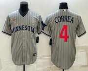 Cheap Men's Minnesota Twins #4 Carlos Correa 2023 Grey Home Team Cool Base Stitched Jersey