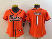 Wholesale Cheap Women's Chicago Bears #1 Justin Fields Orange With Patch Cool Base Stitched Baseball Jersey