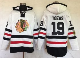 Wholesale Cheap Blackhawks #19 Jonathan Toews White Sawyer Hooded Sweatshirt 2017 Winter Classic Stitched NHL Jersey