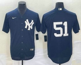 Cheap Men\'s New York Yankees #51 Bernie Williams Navy Cool Base Stitched Baseball Jersey