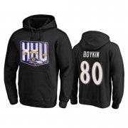 Wholesale Cheap Baltimore Ravens #80 Miles Boykin Men's Black Team 25th Season Pullover Hoodie