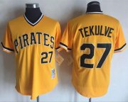 Wholesale Cheap Mitchell And Ness Pirates #27 Kent Tekulve Yellow Throwback Stitched MLB Jersey