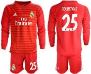 Wholesale Cheap Real Madrid #25 Courtois Red Goalkeeper Long Sleeves Soccer Club Jersey