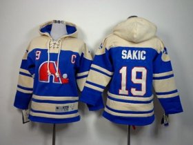 Wholesale Cheap Nordiques #19 Joe Sakic Blue Sawyer Hooded Sweatshirt Stitched Youth NHL Jersey