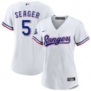 Women's Texas Rangers #5 Corey Seager White 2023 World Series Champions Stitched Baseball Jersey(Run Small)