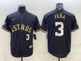 Wholesale Cheap Men's Houston Astros #3 Jeremy Pena Number Black Gold 2022 World Series Stitched Baseball Jersey