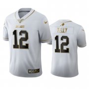 Wholesale Cheap Buffalo Bills #12 Jim Kelly Men's Nike White Golden Edition Vapor Limited NFL 100 Jersey