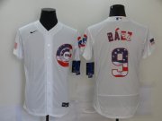 Wholesale Cheap Men's Chicago Cubs #9 Javier Baez Blue White USA Flag Stitched MLB Flex Base Nike Jersey