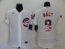 Wholesale Cheap Men\'s Chicago Cubs #9 Javier Baez Blue White USA Flag Stitched MLB Flex Base Nike Jersey