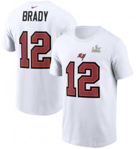 Wholesale Cheap Men\'s Tampa Bay Buccaneers Tom Brady Nike White Super Bowl LV Champions Name & Number T-Shirt
