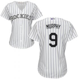 Wholesale Cheap Rockies #9 Daniel Murphy White Strip Home Women\'s Stitched MLB Jersey