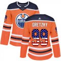 Wholesale Cheap Adidas Oilers #99 Wayne Gretzky Orange Home Authentic USA Flag Women's Stitched NHL Jersey
