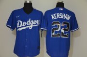 Wholesale Cheap Men's Los Angeles Dodgers #22 Clayton Kershaw Blue Unforgettable Moment Stitched Fashion MLB Cool Base Nike Jersey
