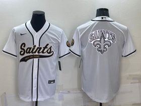 Wholesale Cheap Men\'s New Orleans Saints White Team Big Logo With Patch Cool Base Stitched Baseball Jersey