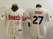 Wholesale Cheap Youth Los Angeles Angels #27 Mike Trout Number Cream 2022 City Connect Cool Base Stitched Jersey