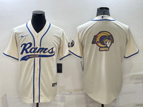 Wholesale Cheap Men\'s Los Angeles Rams Cream Team Big Logo With Patch Cool Base Stitched Baseball Jersey