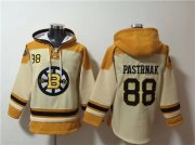 Cheap Men's Boston Bruins #88 David Pastrnak Cream Ageless Must-Have Lace-Up Pullover Hoodie